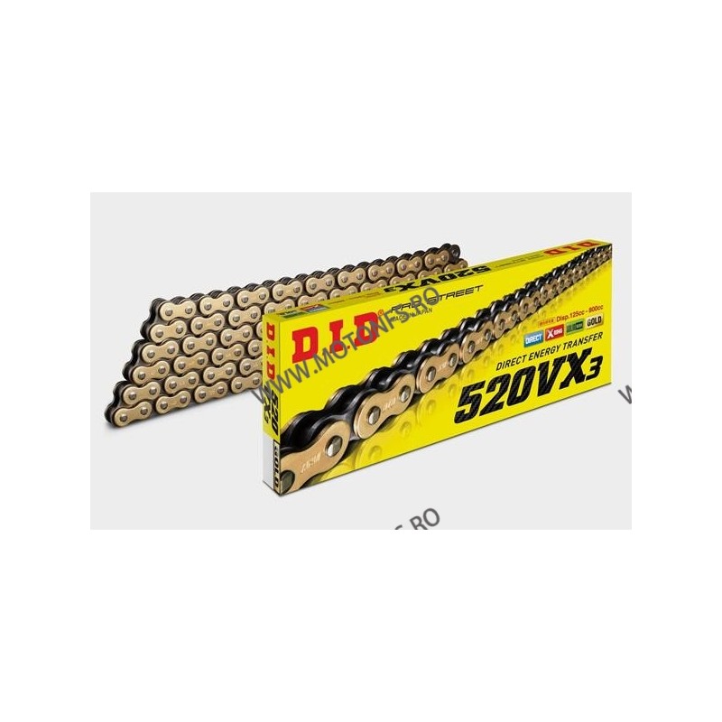 DID - Lant 520VX3 cu 130 zale - [Gold] X-Ring Steel color, ZJ conn.link 1-465-130 / N DID RACING CHAIN DiD Lant 520 427,00 le...