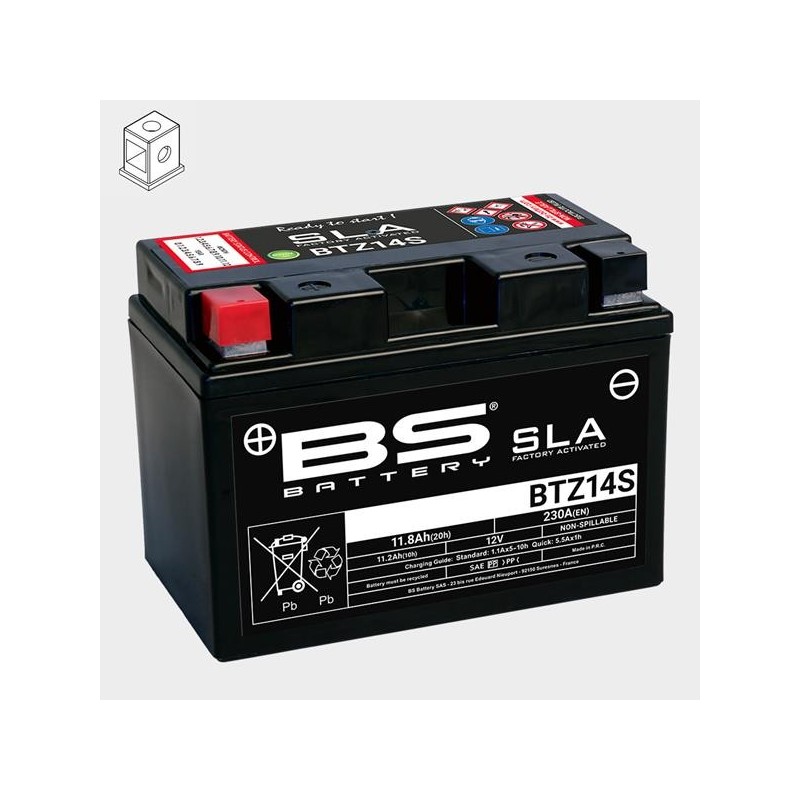 BTZ14S-BS (YTZ14S-BS) Maintenance free battery - max. 20° tilt BS-BATTERY Dimensiuni	150x88x110mm 700.300698 / 297-682 BS BAT...