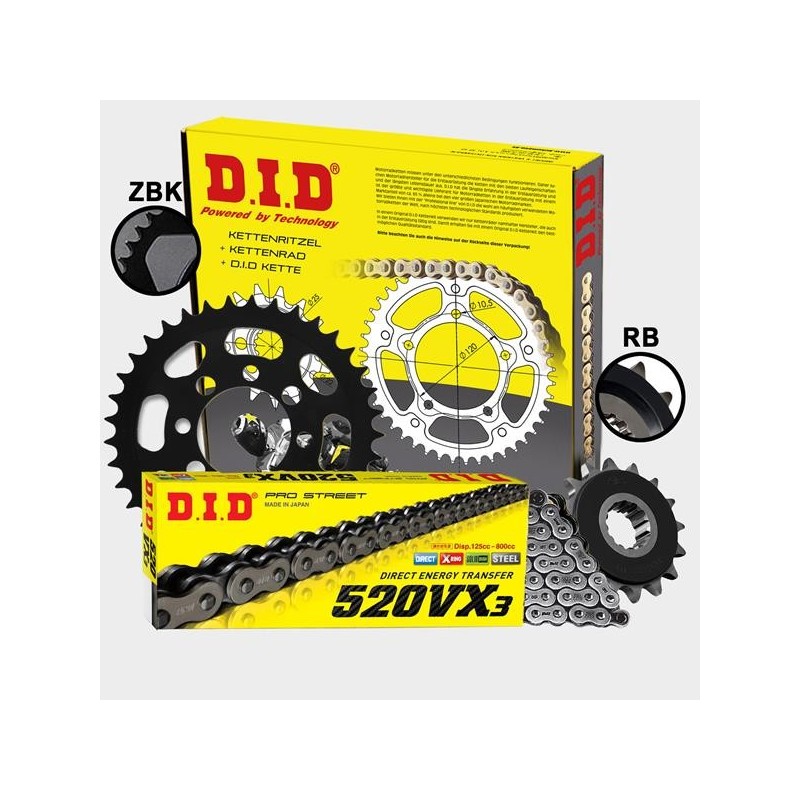 DID - kit lant KTM 790 Duke 2018-, pinioane 16/41, lant 520VX3-116 X-Ring (cu nit) 125-525-41 DID RACING CHAIN Kit KTM 544,00...