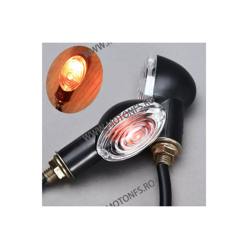 SEMNALIZARE BEC SET 2 BUCATI LAMPA - CORNER LIGHTS W/BULB, BLACK COLOUR AMBER LENS 5TTDI Lampa Semnalizare Moto Bec Universal...